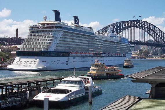 Celebrity Solstice beside the Sydney Harbour Bridge